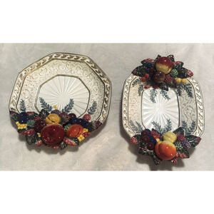 Fitz and Floyd Classics Venezia handcrafted Dishes Lot of 2 raised fruit 90s